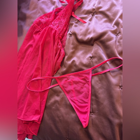 One Size Red Sexy Date Night Lingerie Night Dress with Thong - Picture 2 of 6